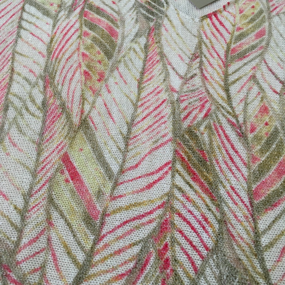 NWT  CHICOS Cotton Leaf Print Knit Top Size 2 (Large/XL) Cream Pink Green - Picture 6 of 6